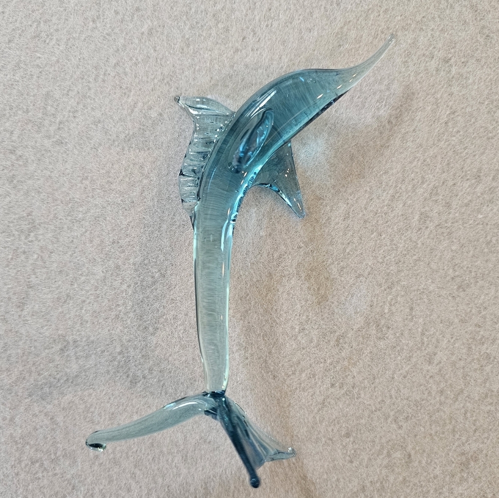 Vintage Rare Glass Blown Blue Art Swordfish Figurine